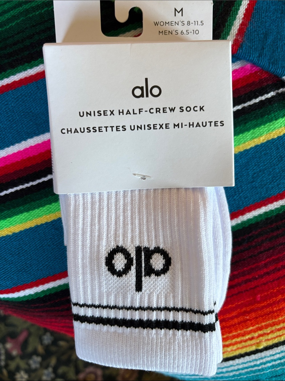 ALO Yoga White Half-Crew Athletic Socks with Black Logo